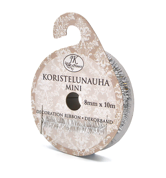 Decoration ribbon mini 8mm x 10m silver glitter