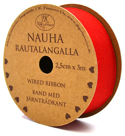 Wired ribbon 2,5cm x 3m red