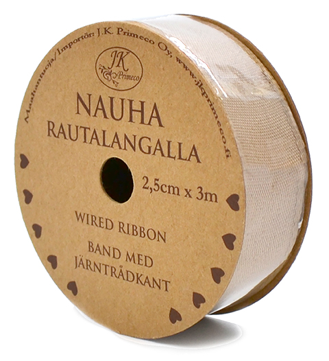 Wired ribbon 2.5cm x 3m natural