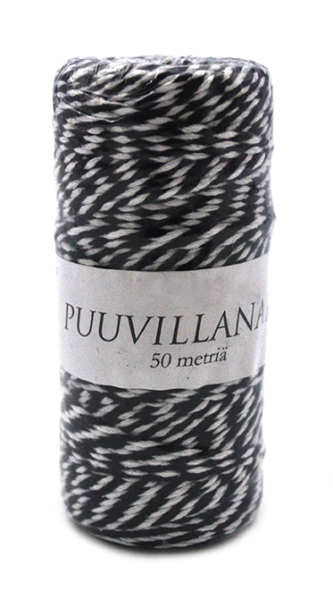 Puuvillanaru 2mm x 50m mustavalkoinen