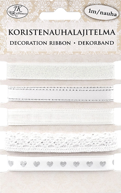 Decorative ribbon assortment glitter white
