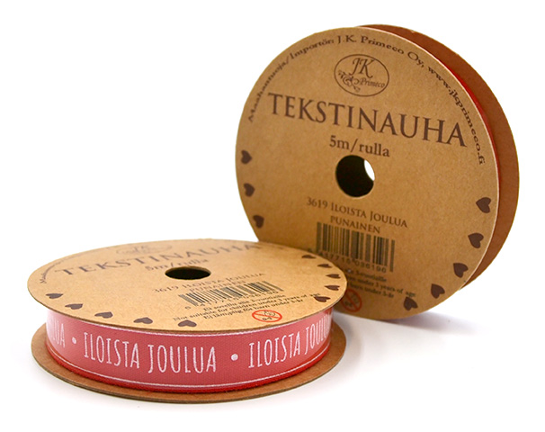 Ribbon roll 1,5cm x 5m Iloista joulua punainen