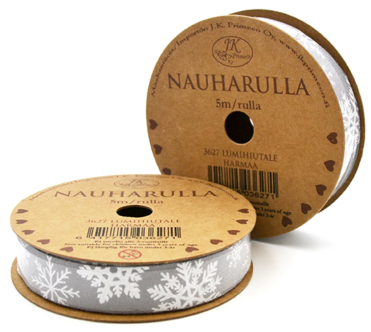 Ribbon roll 1,5cm x 5m Snowflake grey