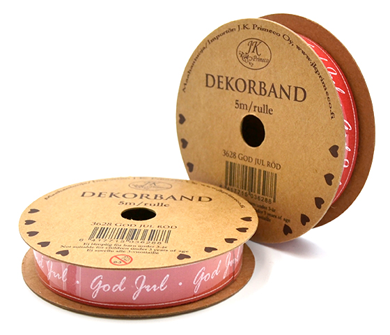Ribbon roll 1,5cm x 5m God jul röd