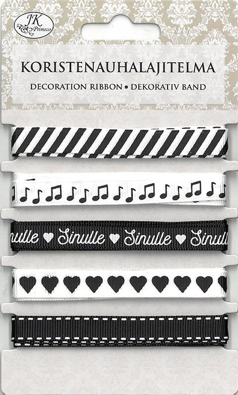 Decorative ribbon assortment mustavalkoinen