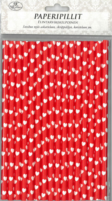 Paper straw Heart red 16pcs