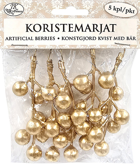 Artificial berries gold 5pcs