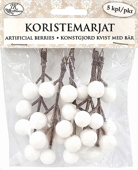 Artificial berries glitter white 5pcs