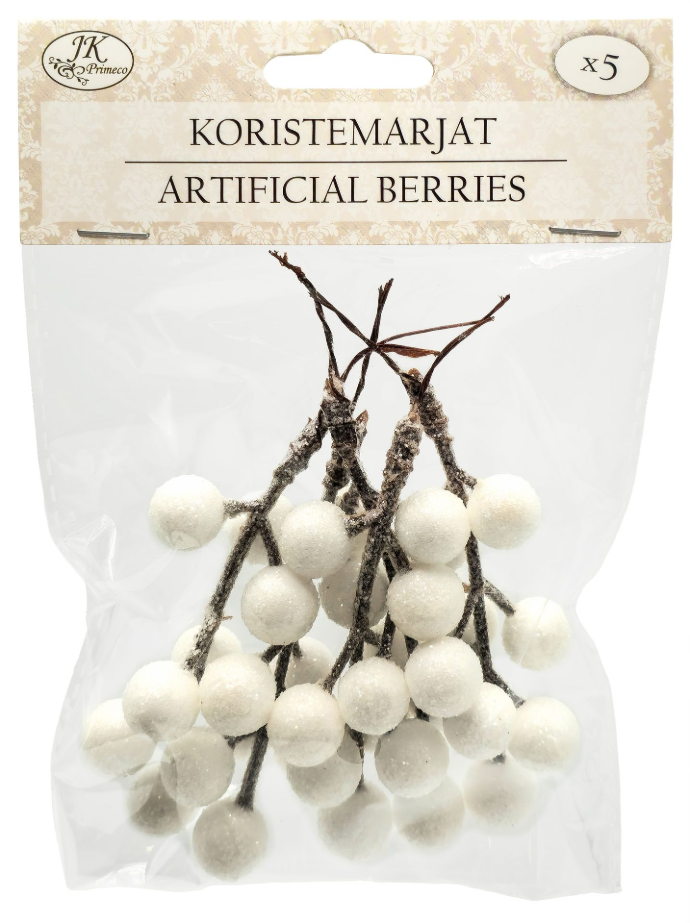 Artificial berries glitter white 5pcs