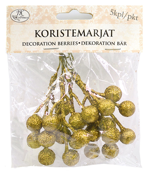 Artificial Berries gold glitter 5pcs