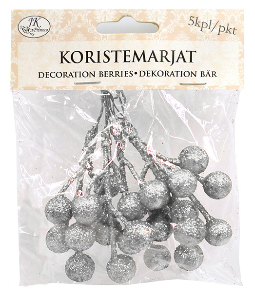 Artificial Berries silver glitter 5pcs