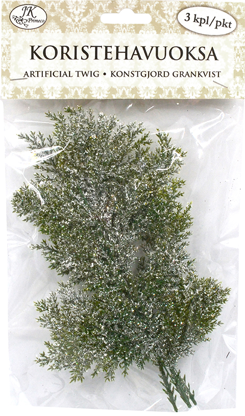 Artificial twig with frost green 3pcs