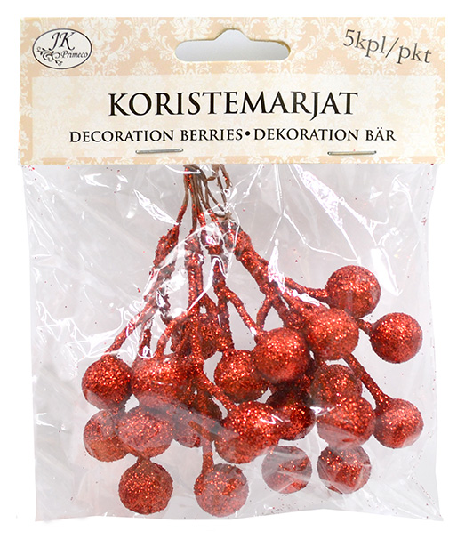 Artificial berries with frost red 5pcs