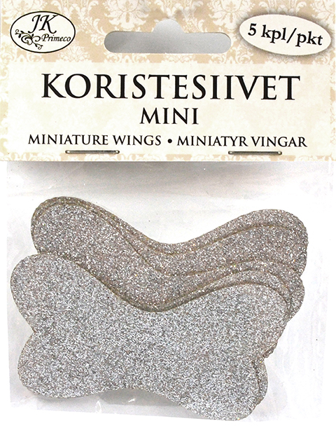 Miniature wings silver glitter 5pcs