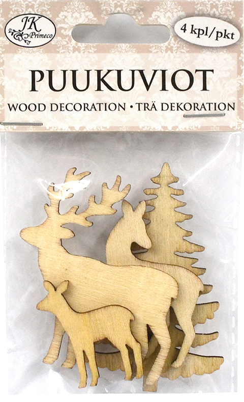 Wood decorations Deer and spruce 4pcs