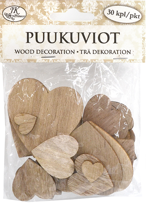 Wood decorations Heart assortment 30pcs