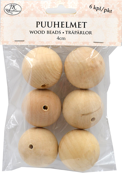 Wood beads 4cm natural 6pcs