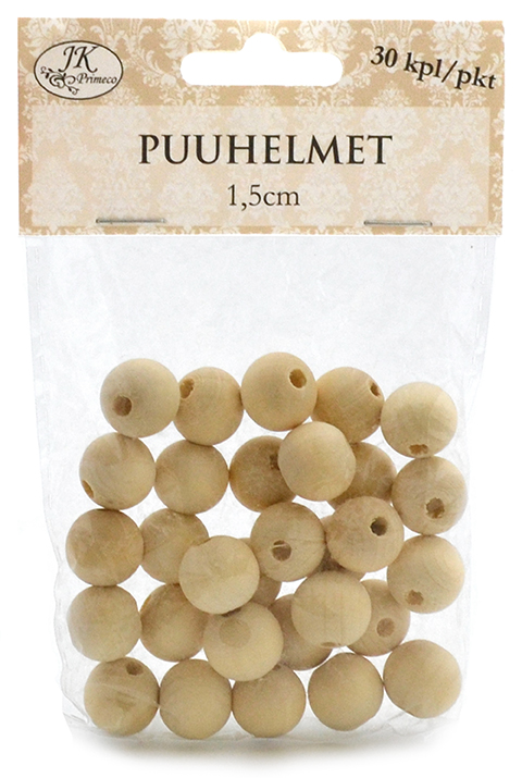 Wood beads 1.5cm natural 30pcs