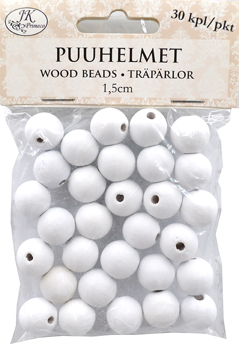 Wood beads 1.5cm white 30pcs