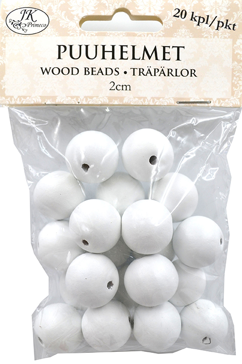 Wood beads 2cm white 20pcs