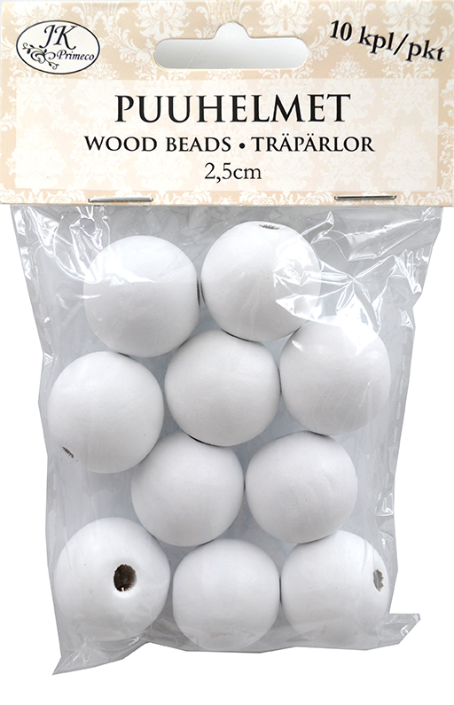 Wood beads 2.5cm white 10pcs