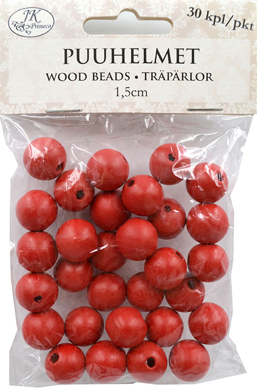 Wood beads 1.5cm red 30pcs