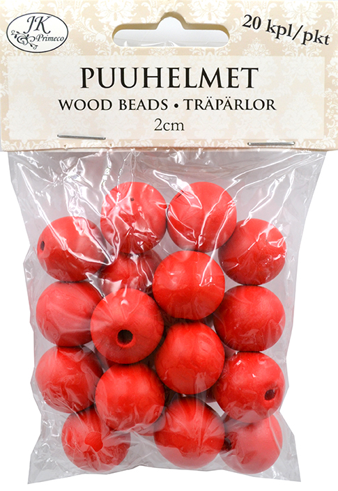 Wood beads 2cm red 20pcs