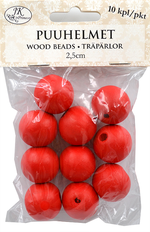 Wood beads 2.5cm red 10pcs