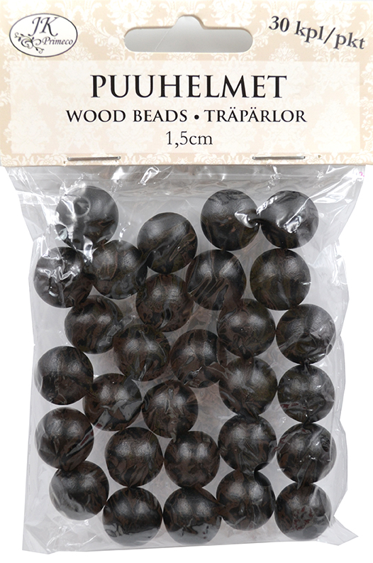 Wood beads 1.5cm black 30pcs