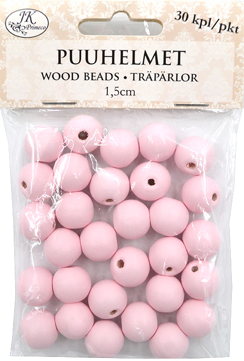 Wood beads 1.5cm light pink 30pcs