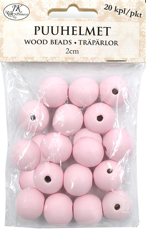 Wood beads 2cm light pink 20pcs