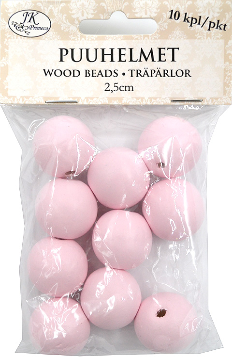 Wood beads 2.5cm light pink 10pcs