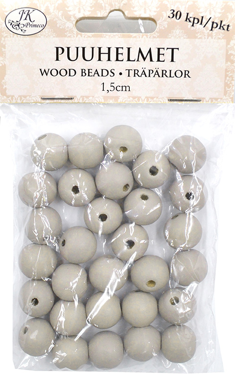 Wood beads 1.5cm grey 30pcs