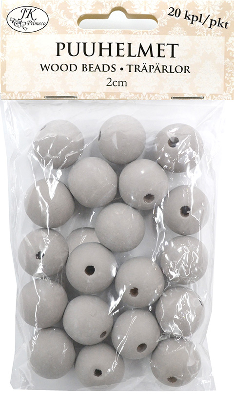 Wood beads 2cm grey 20pcs