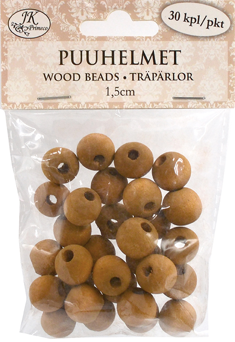 Wood beads 1.5cm brown 30pcs