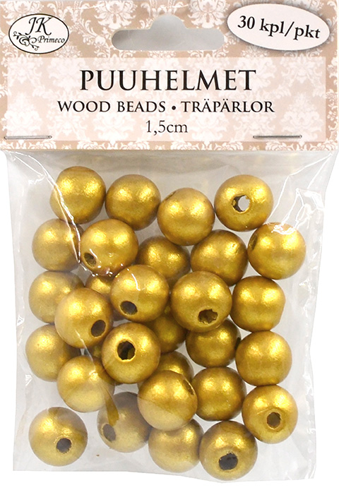 Wood beads 1.5cm gold 30pcs