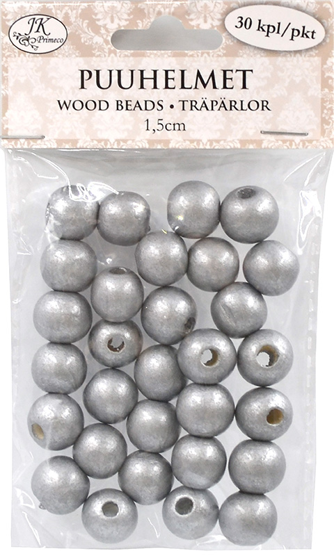 Wood beads 1.5cm silver 30pcs