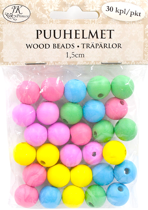 Wood beads 1.5cm color assortment 30pcs