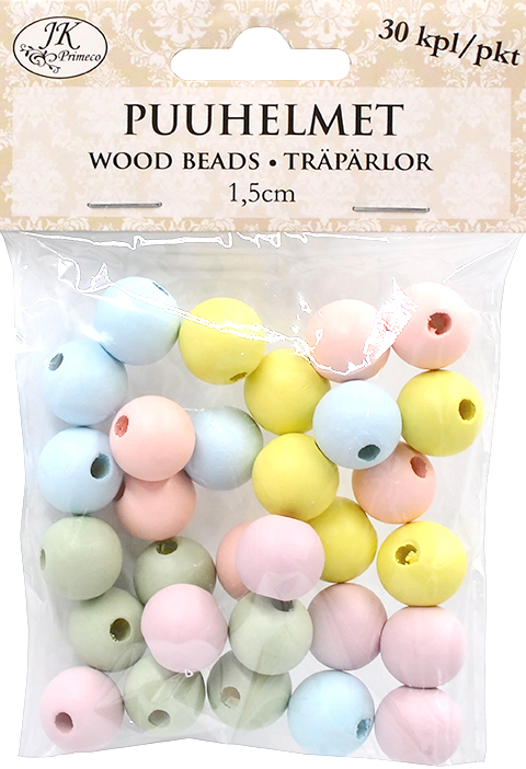 Wood beads 1.5cm pastel assortment 30pcs