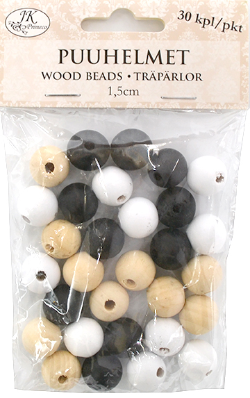 Wood beads 1.5cm natural assortment 30pcs