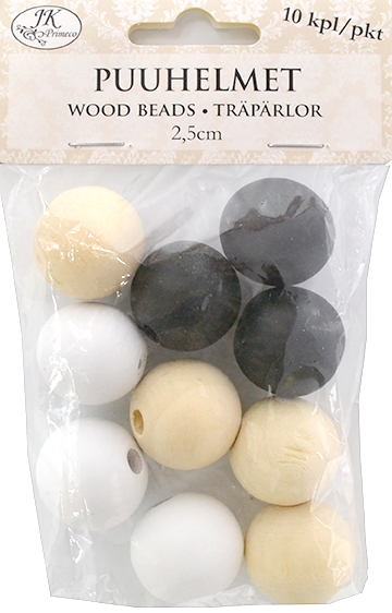 Wood beads 2.5cm natural assortment 10pcs