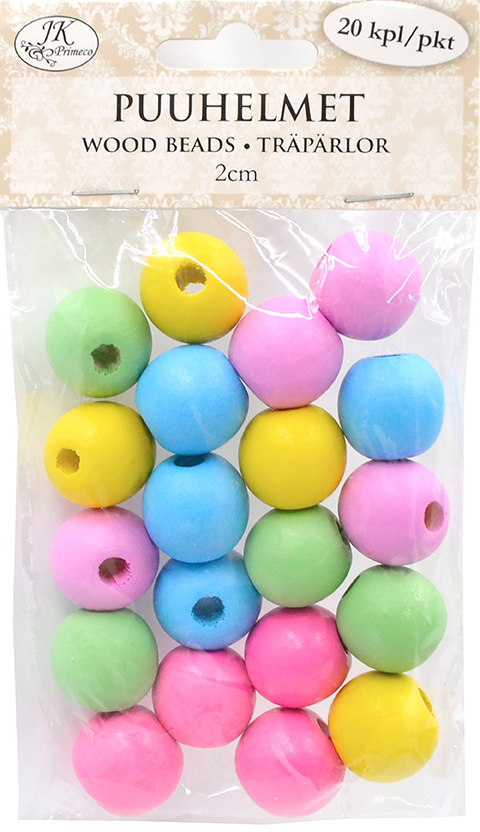 Wood beads 2cm color assortment 20pcs