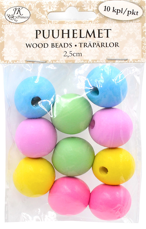 Wood beads 2.5cm color assortment 10pcs