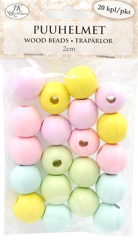Wood beads 2cm pastel assortment 20pcs