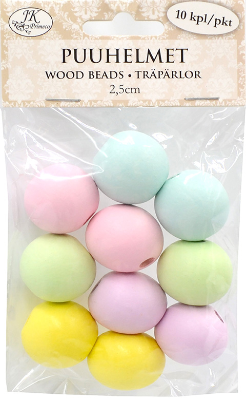 Wood beads 2.5cm pastel assortment 10pcs