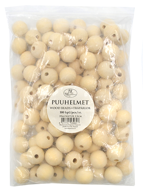 Wood beads 2.5cm natural 100pcs