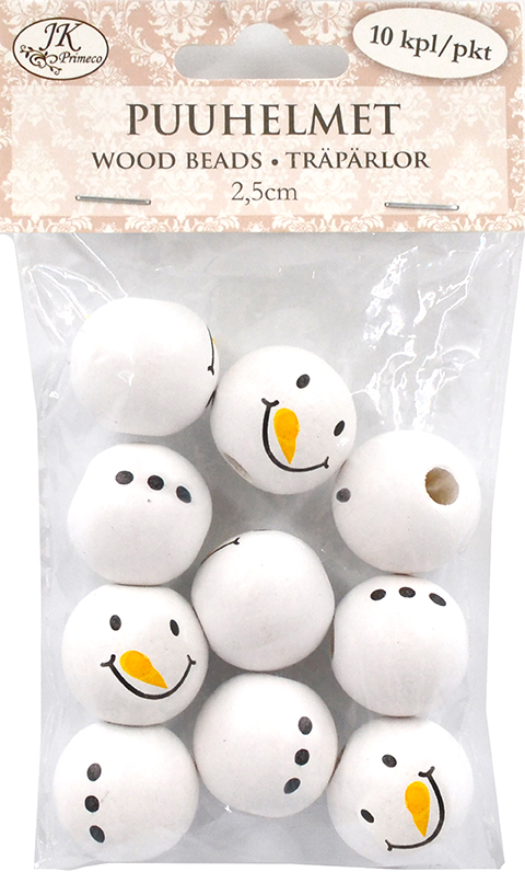 Wood beads 2.5cm Snowman 10pcs