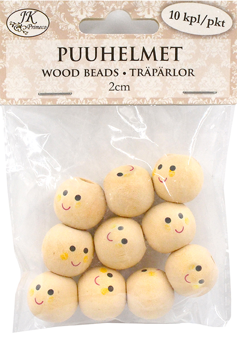Wood beads 2cm Smiling face 10pcs