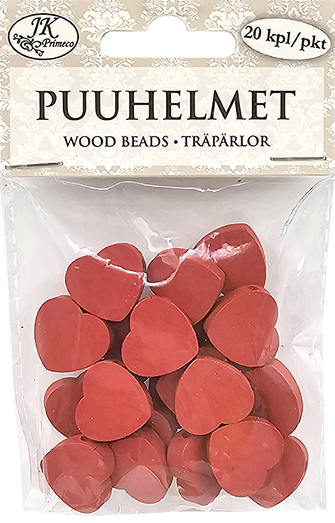 Wood beads 2cm Heart red 20pcs