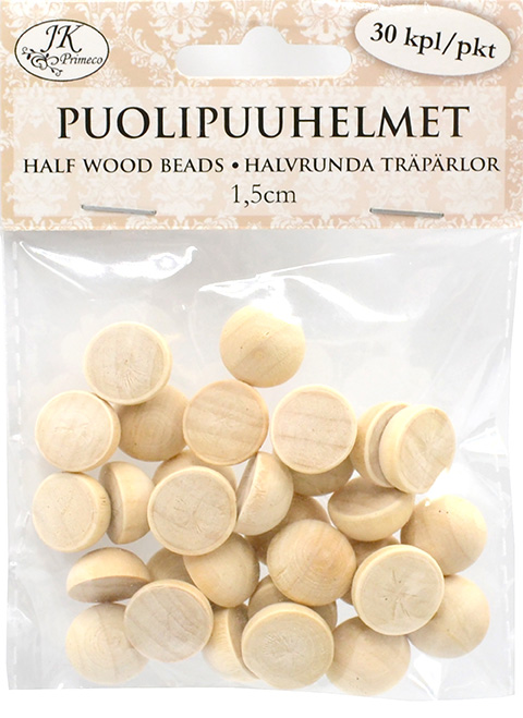 Half wood beads 1.5cm natural 30pcs